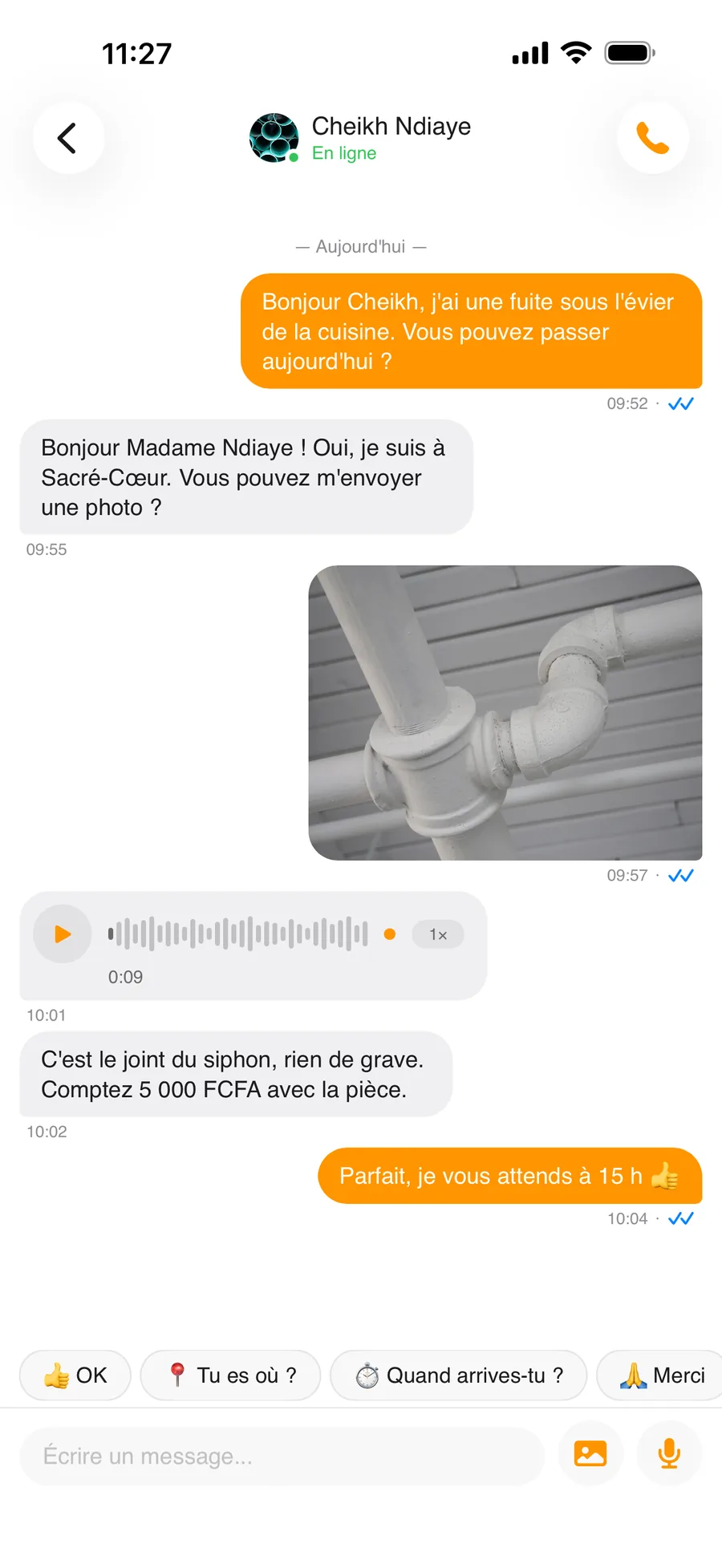 Conversation Kuuman avec un plombier